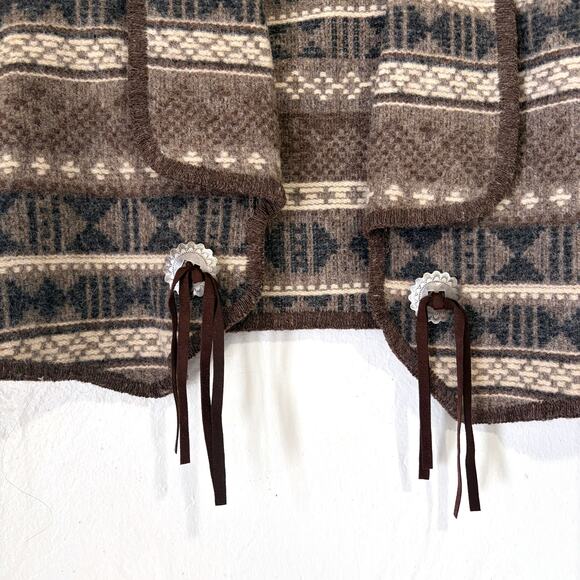 WOOLRICH VTG Wool Aztec Western Fringed Vest Made in USA in Brown Size L - Picture 5 of 12